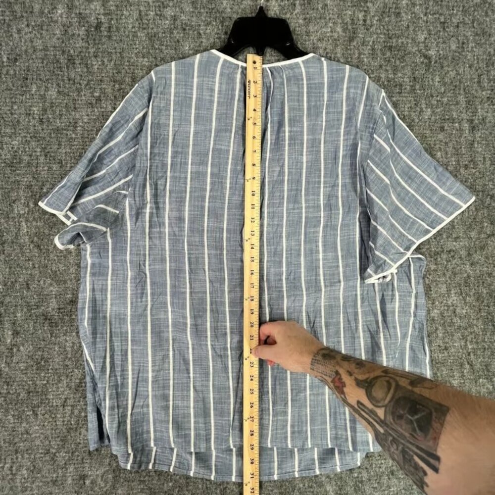 Lane Bryant Top Womens 26 Blue Cotton Rayon Short Sleeve Striped V-neck Textured - Picture 7 of 7